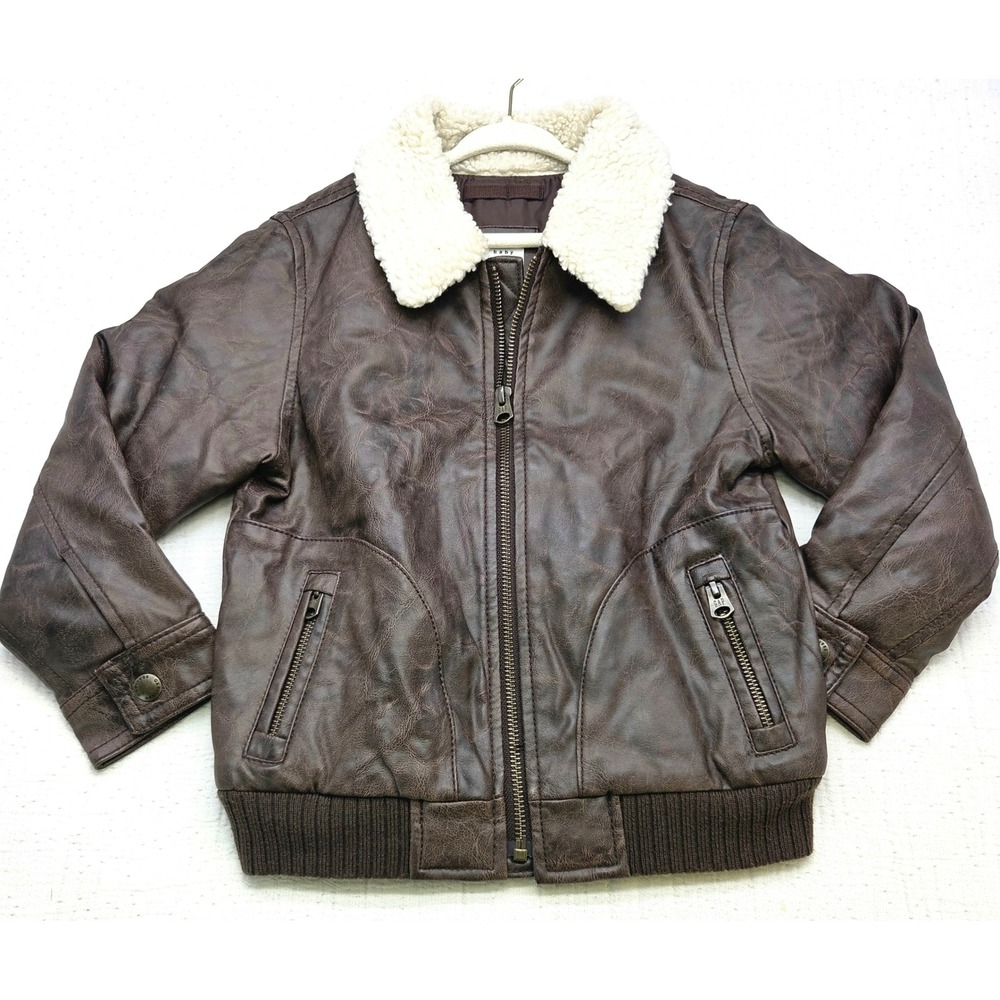 Baby GAP Toddler Brown Faux Leather Sherpa Collar Bomber Jacket 5 Years